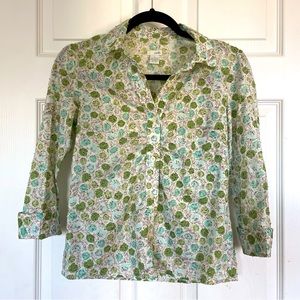 Anthropologie Odille Blue Green Rose Floral Country Western Top